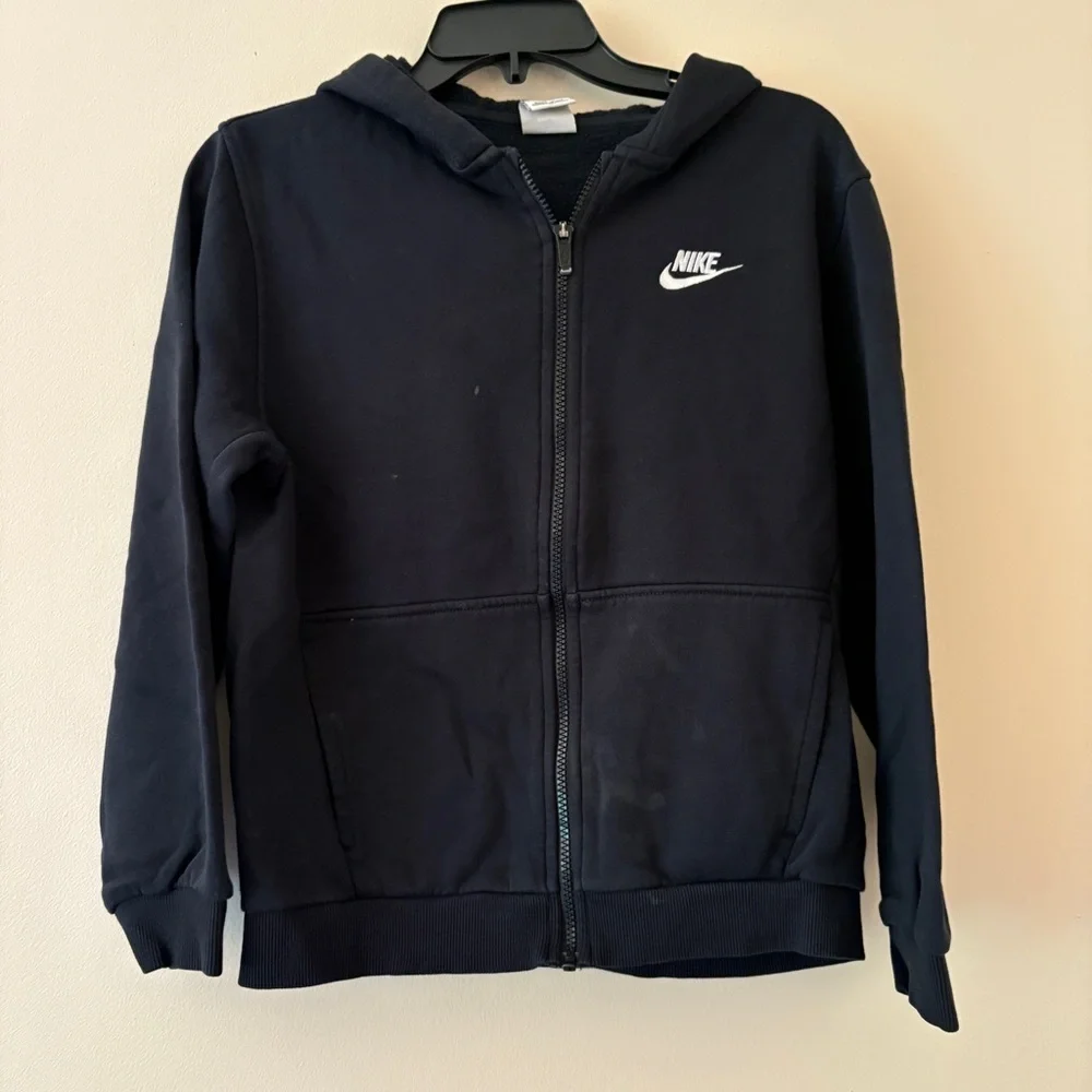 Nike Kids Black Zip Hoodie Boys Large Fleece Sweatshirt Swoosh Logo